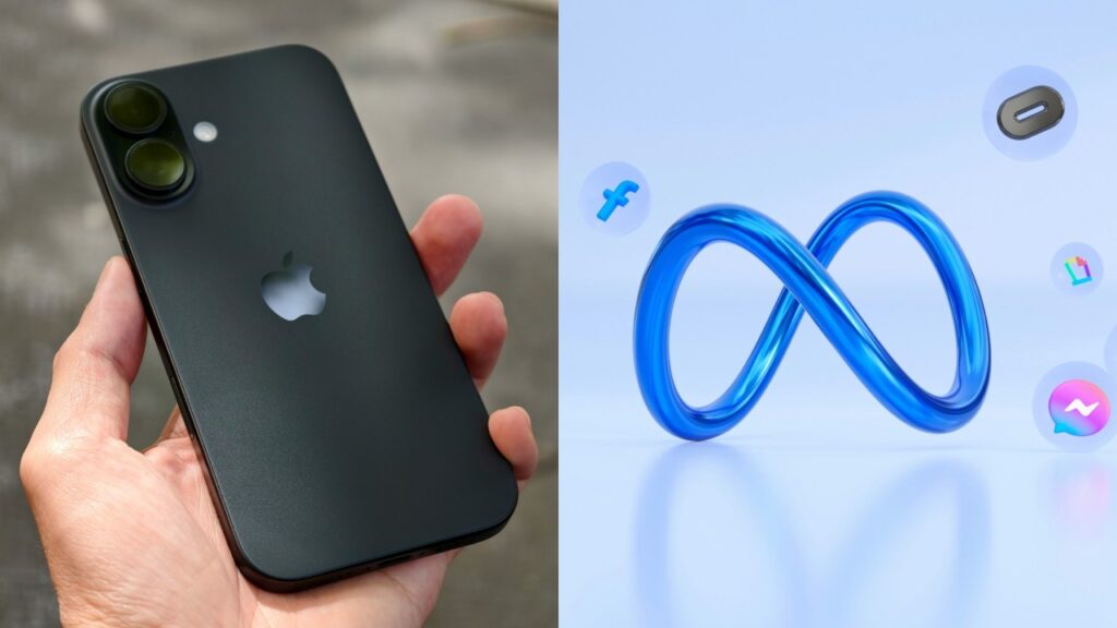 Un collage de imágenes entre Apple y Meta