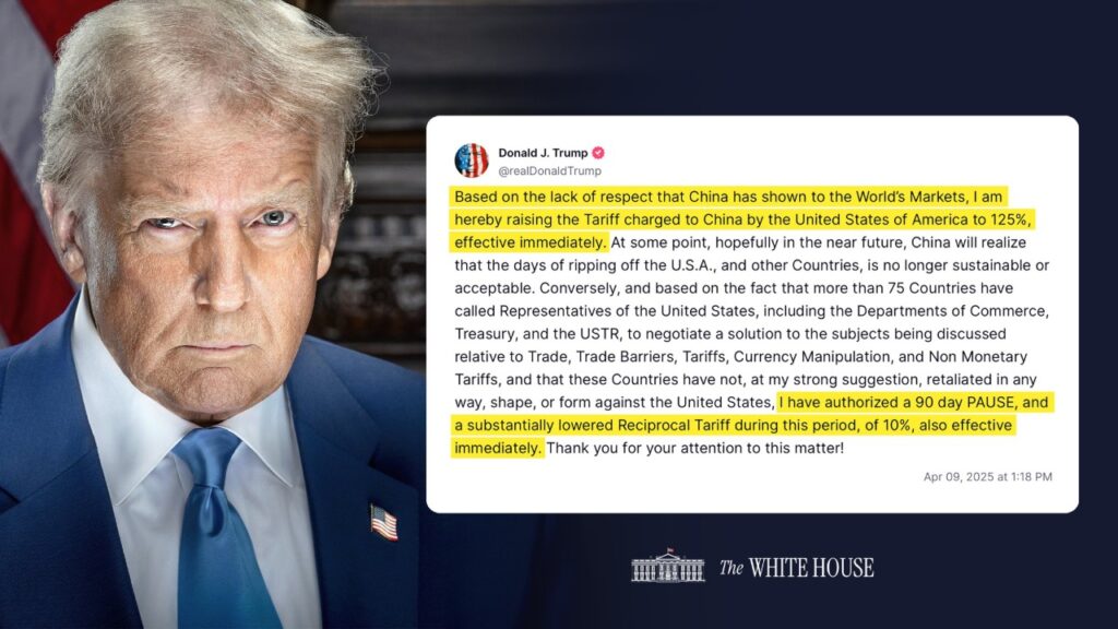 Donald Trump con el mensaje de pausa de sus aranceles