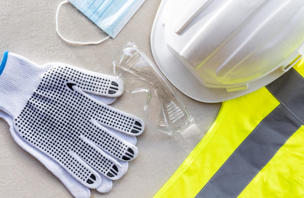 top-view-safety-construction-helmet-medical-mask-1-1024x666 Accidentes laborales se reducen en un 40 % con modelo de gestión del riesgo aplicado por SACS Group en Colombia