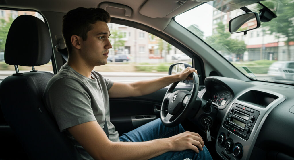 Un conductor está preocupado mientras está al volante de su vehículo.