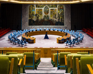 Sala vacía del Consejo de Seguridad de la ONU en Nueva York, fotografía de archivo del 6 de septiembre de 2024
