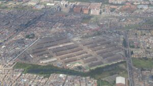 Vista aérea de Corabastos y su entorno en Bogotá, fotografía de archivo de 2018