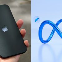 Un collage de imágenes entre Apple y Meta