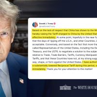 Donald Trump con el mensaje de pausa de sus aranceles