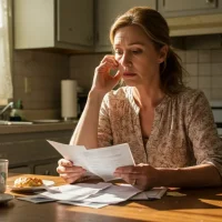 Mujer que espera recibir su pensión, revisando cuentas.